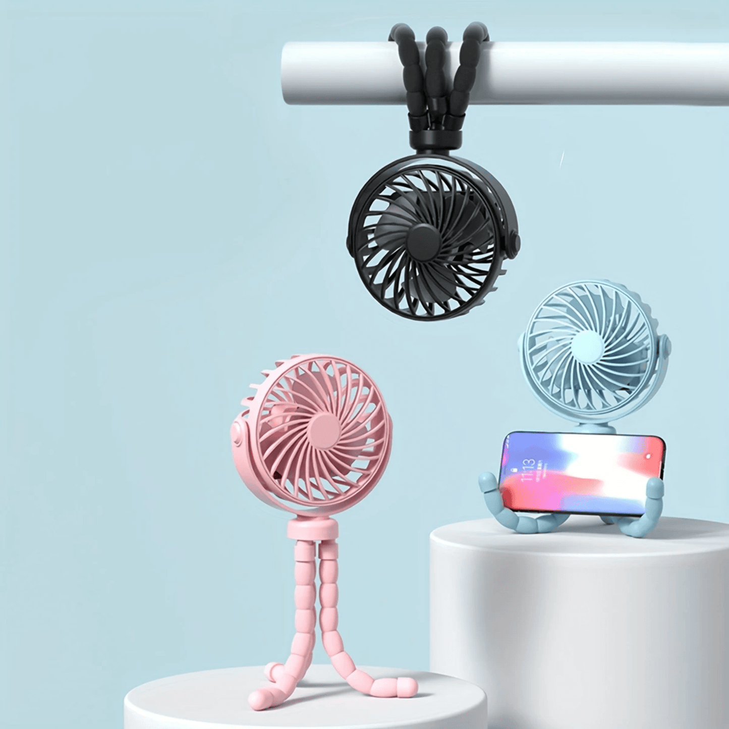 3-Speed USB Rechargeable Fan With Bendable Tripod Octopus Legs