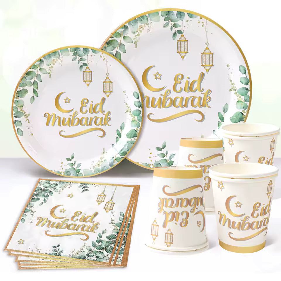 Eid Mubarak Tableware Set – 40pc Eid Mubarak Party Decoration for Home