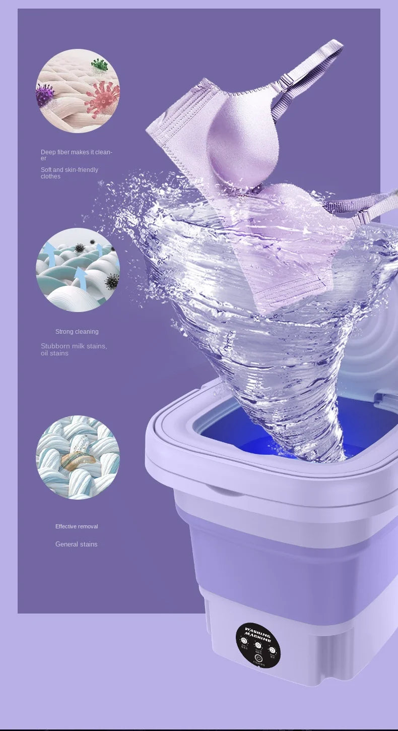 8L Portable Folding Washing Machine, Automatic Laundry, Purple