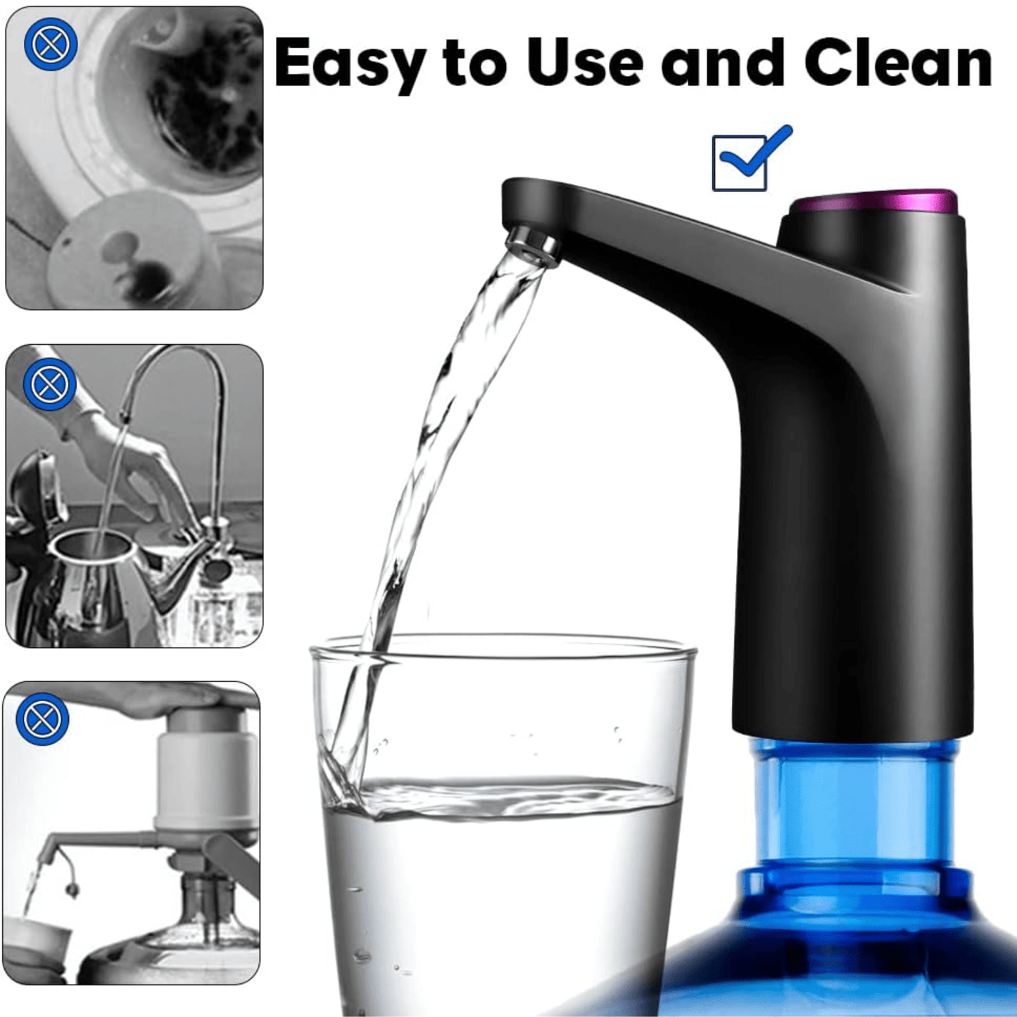 USB Rechargeable Electric Water Pump Faucet with Charger and Hose, Fits Gallon Jugs