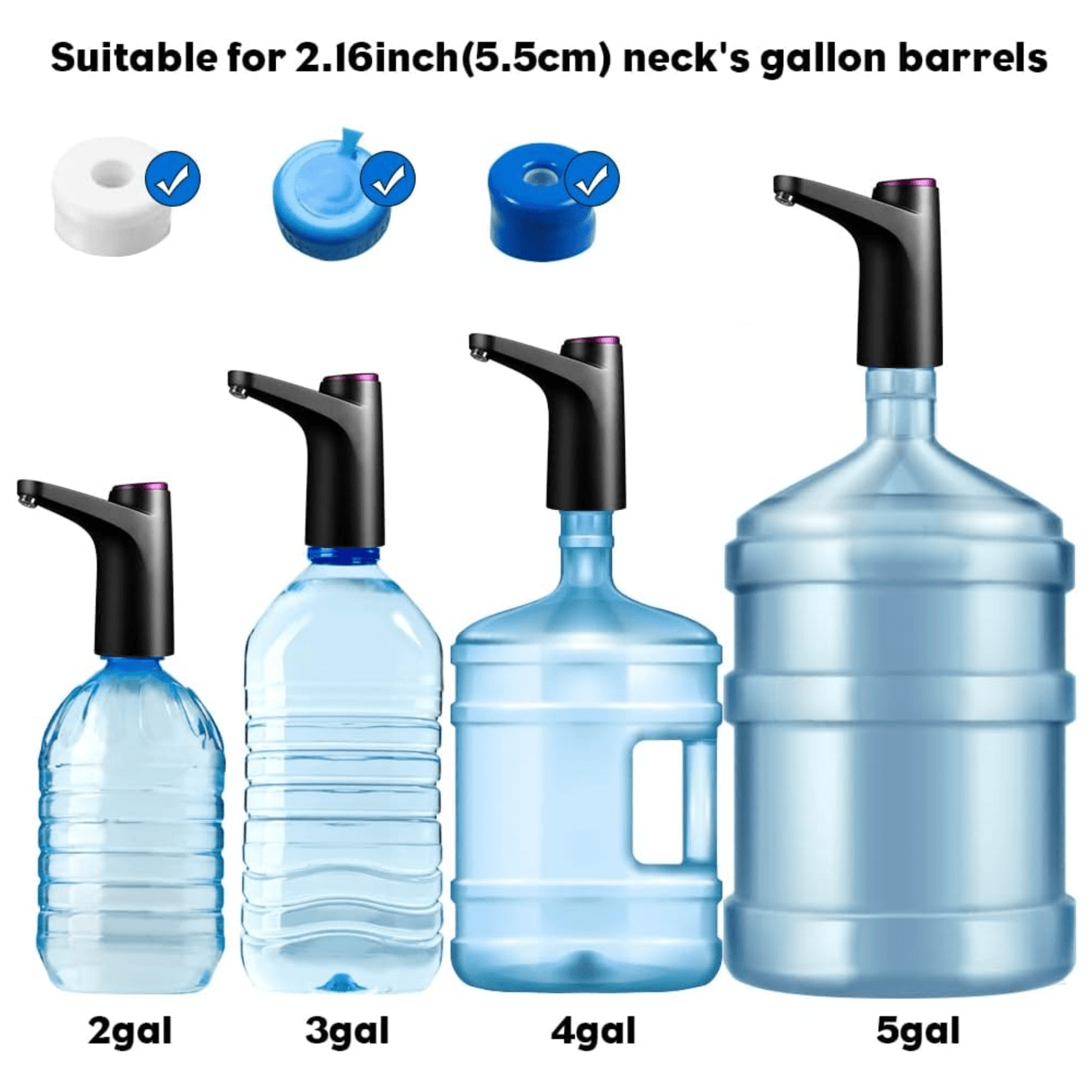 USB Rechargeable Electric Water Pump Faucet with Charger and Hose, Fits Gallon Jugs