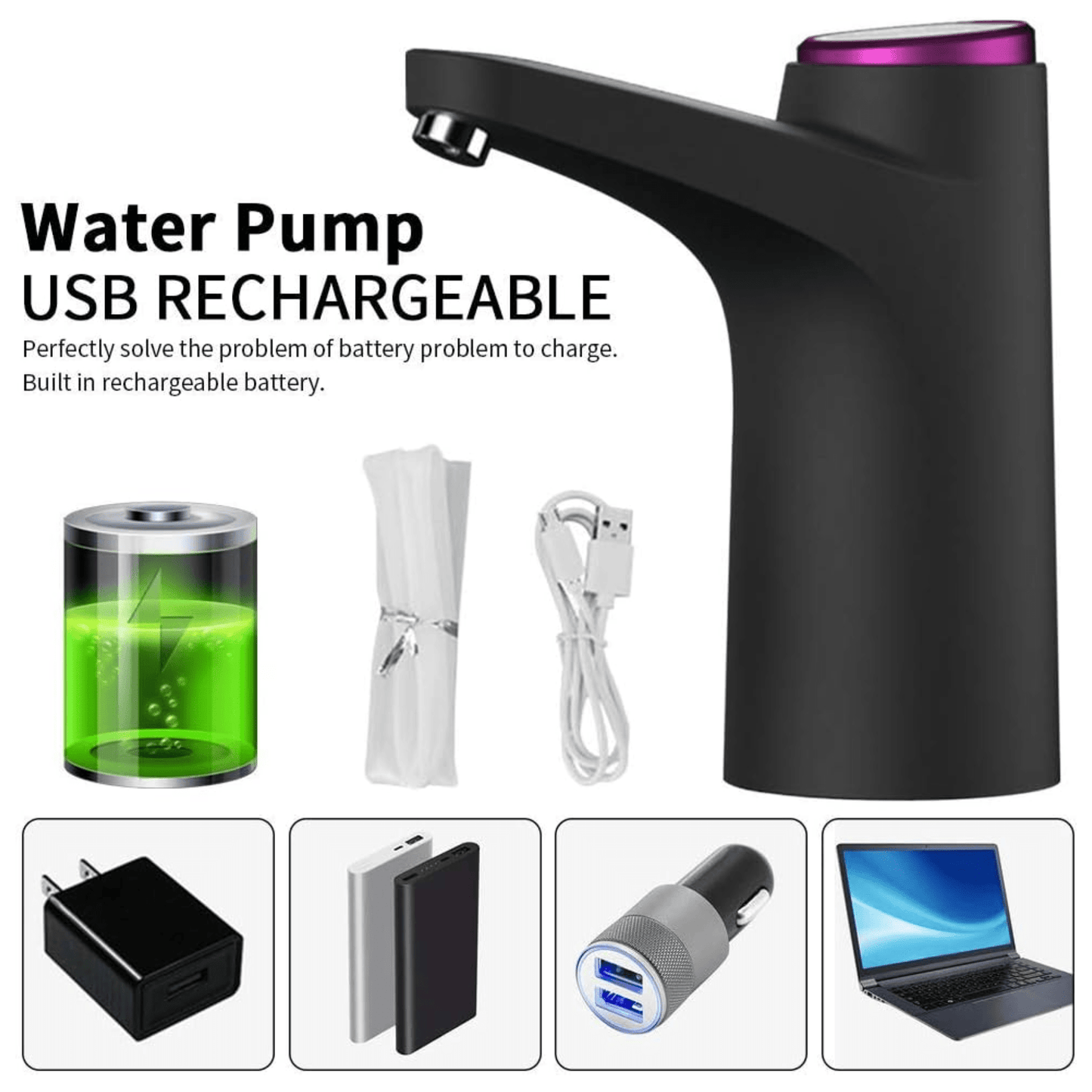 USB Rechargeable Electric Water Pump Faucet with Charger and Hose, Fits Gallon Jugs