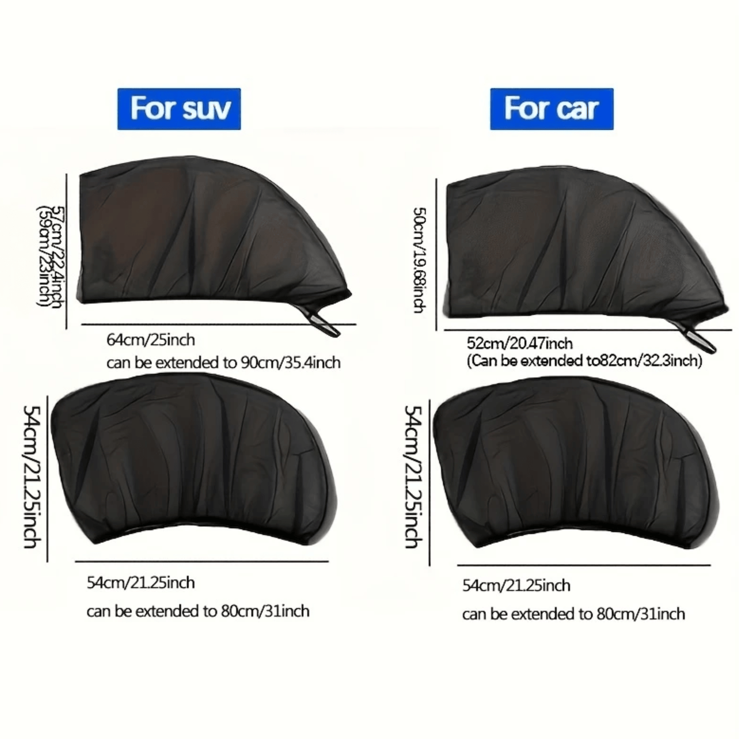4pc Car Window Mesh Covers, Breathable Window Screen and Mosquito Net, For Front and Back Windows, Suitable for Most Cars & SUVs