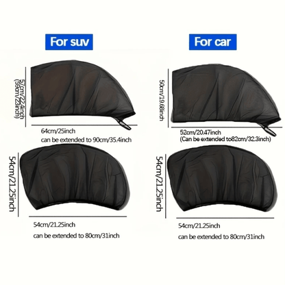 4pc Car Window Mesh Covers, Breathable Window Screen and Mosquito Net, For Front and Back Windows, Suitable for Most Cars & SUVs