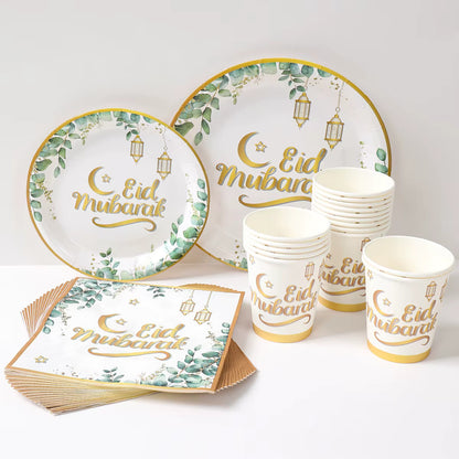 Eid Mubarak Tableware Set – 40pc Eid Mubarak Party Decoration for Home