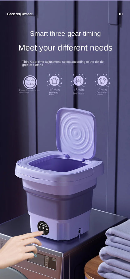 8L Portable Folding Washing Machine, Automatic Laundry, Purple