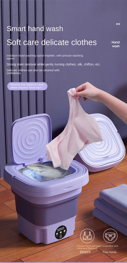 8L Portable Folding Washing Machine, Automatic Laundry, Purple