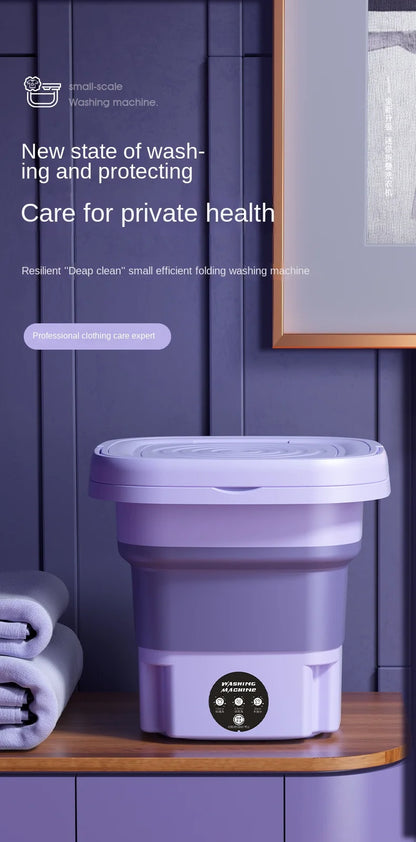 8L Portable Folding Washing Machine, Automatic Laundry, Purple