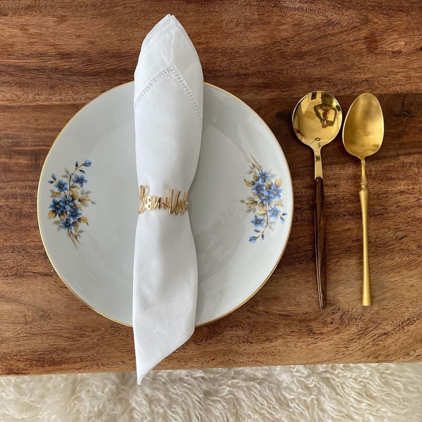 6pc Gold | Bismillah Napkin Ring Set for Ramadan, Eid, Islamic Housewarming Gift for Muslims