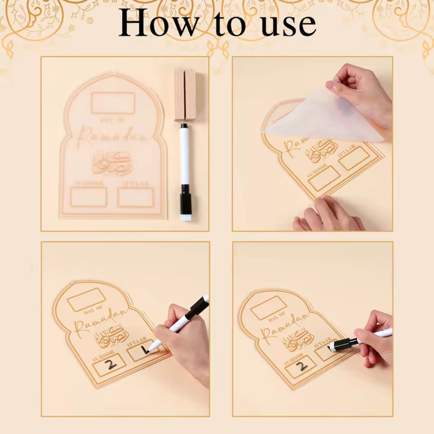 Acrylic Ramadan Countdown Calendar, Suhoor and Iftar Time Tracker